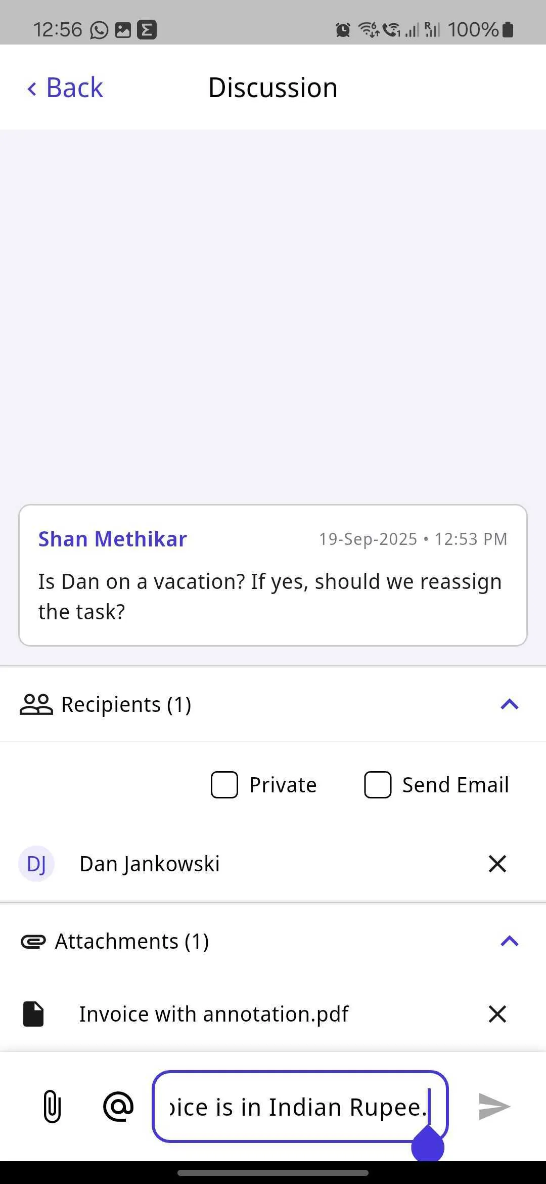 Nutrient Workflow Automation mobile app discussion threads interface showing collaborative conversations