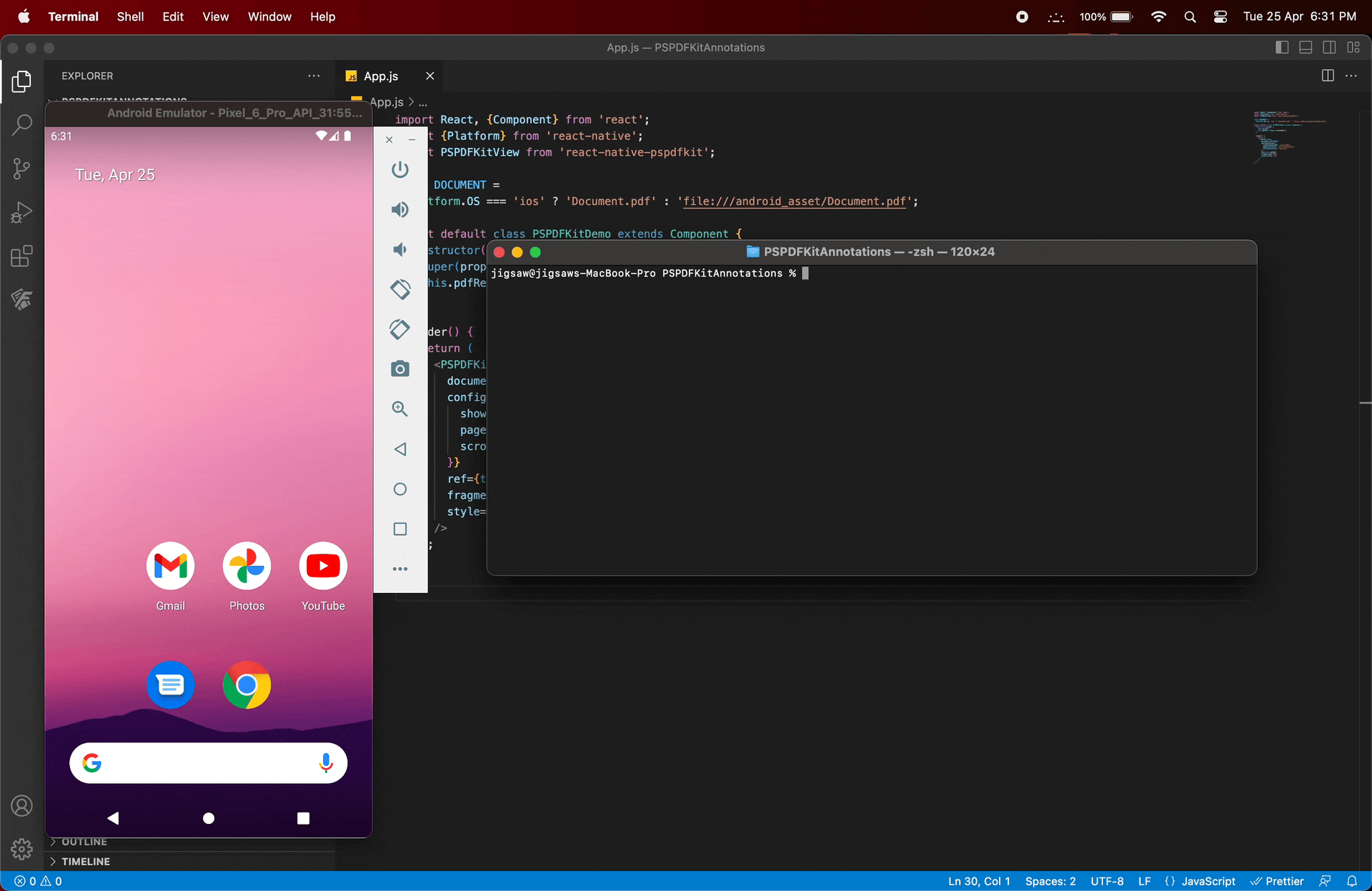 GIF showing the result of 'npx react-native run-android'