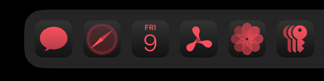 Red tinted app icons in the dock