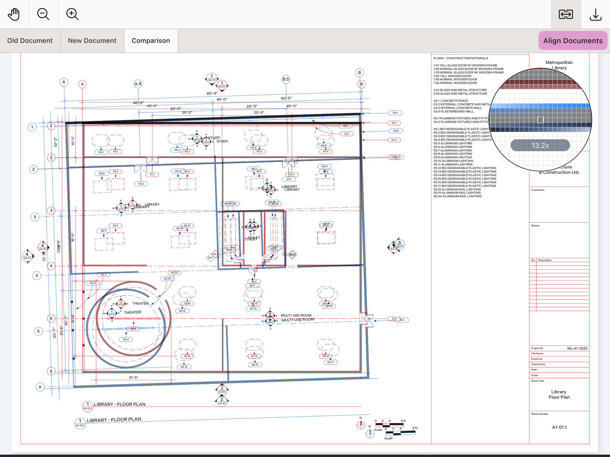 A compared document with misaligned strokes.