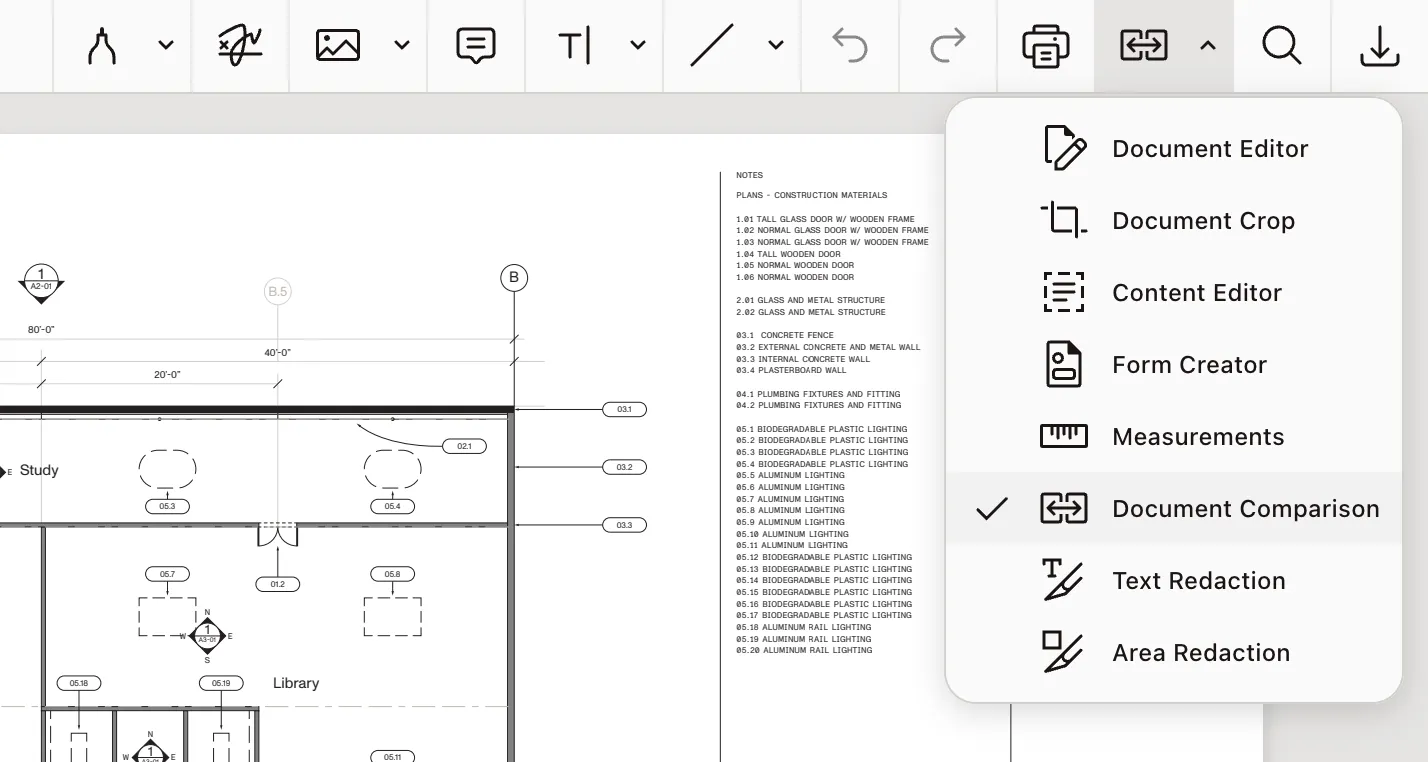 Document Comparison toolbar button.