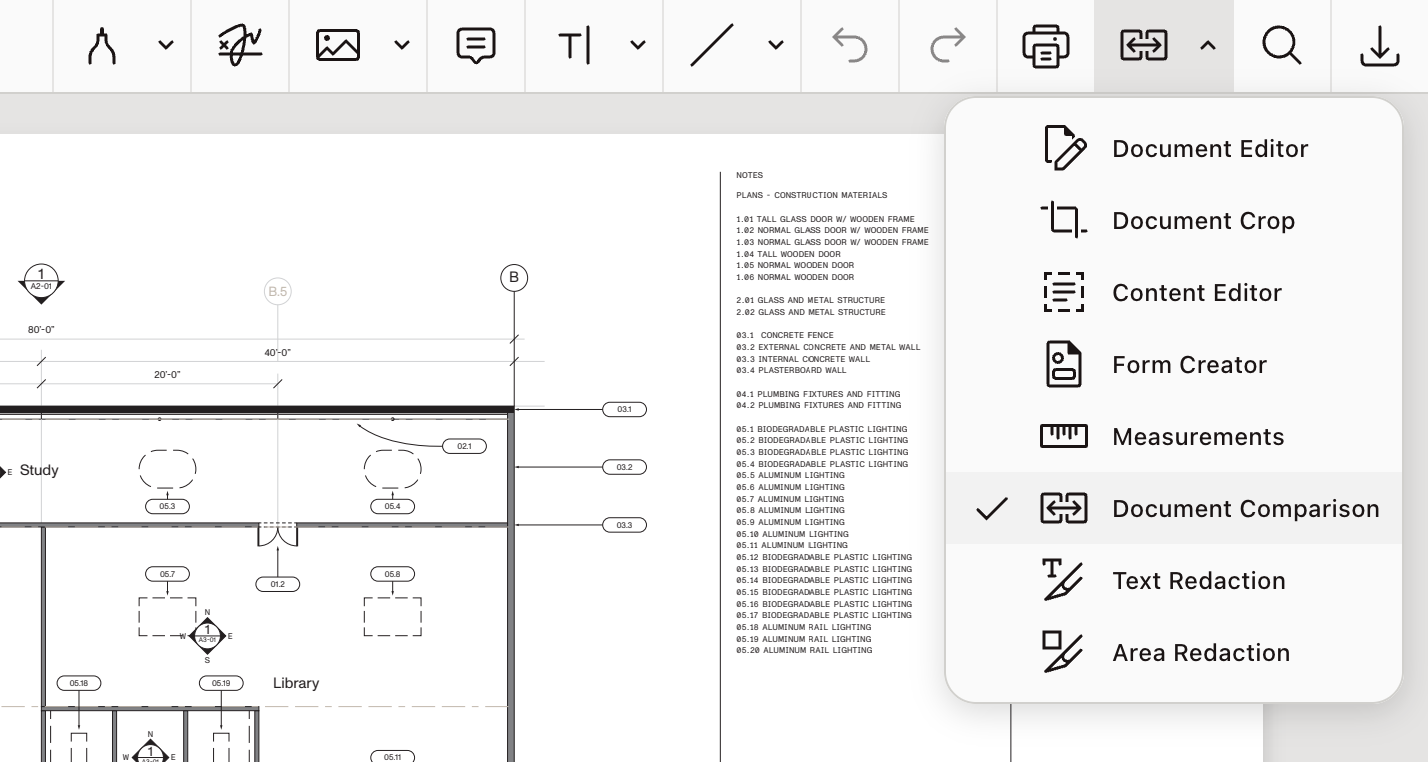 Document Comparison toolbar button.