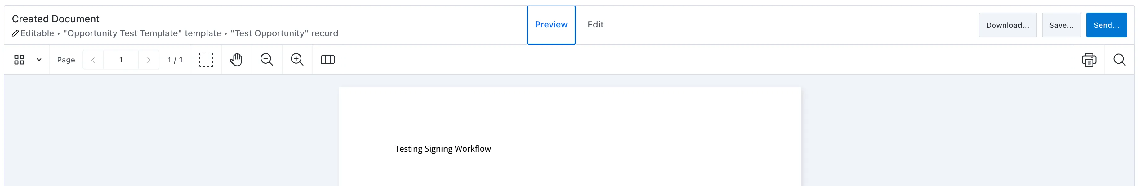 Document preview showing generated PDF with Preview and Edit tabs