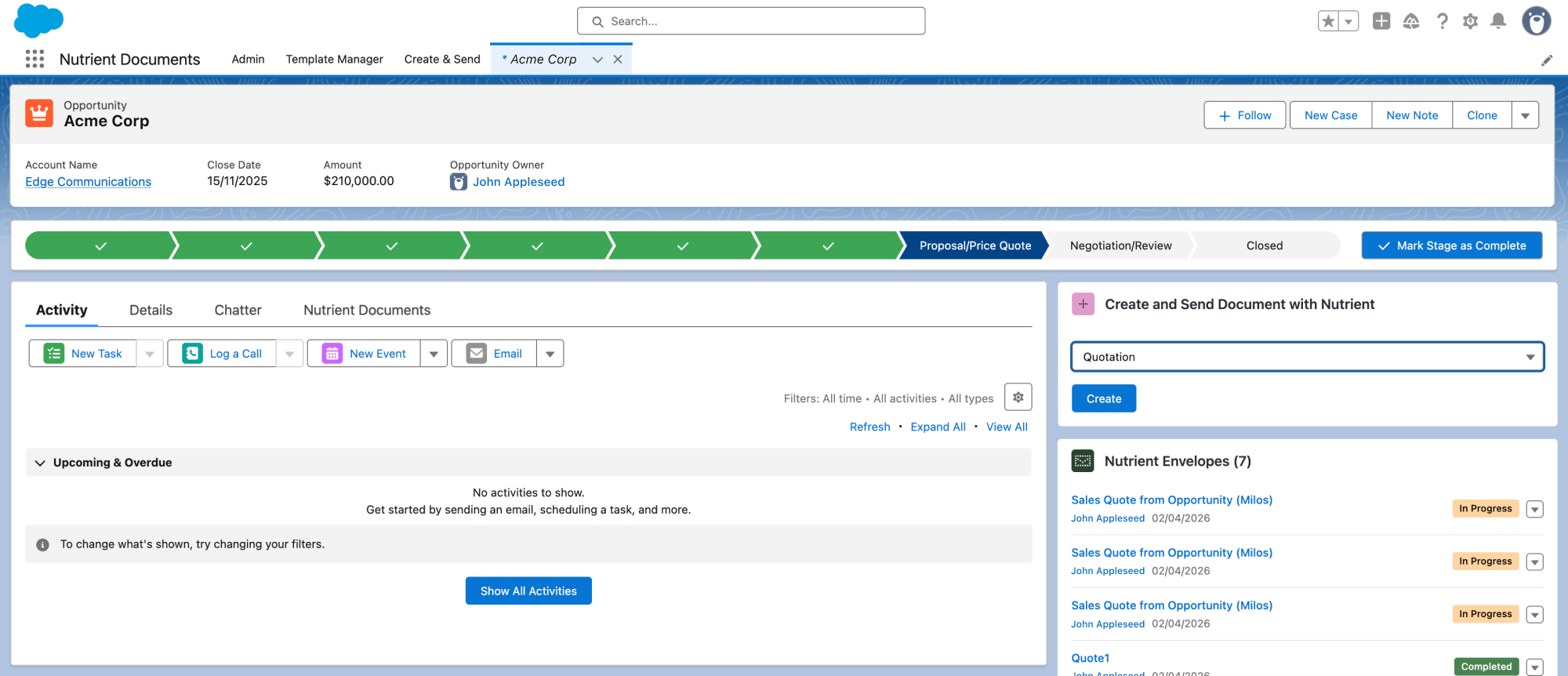 Generating a document from Opportunity data