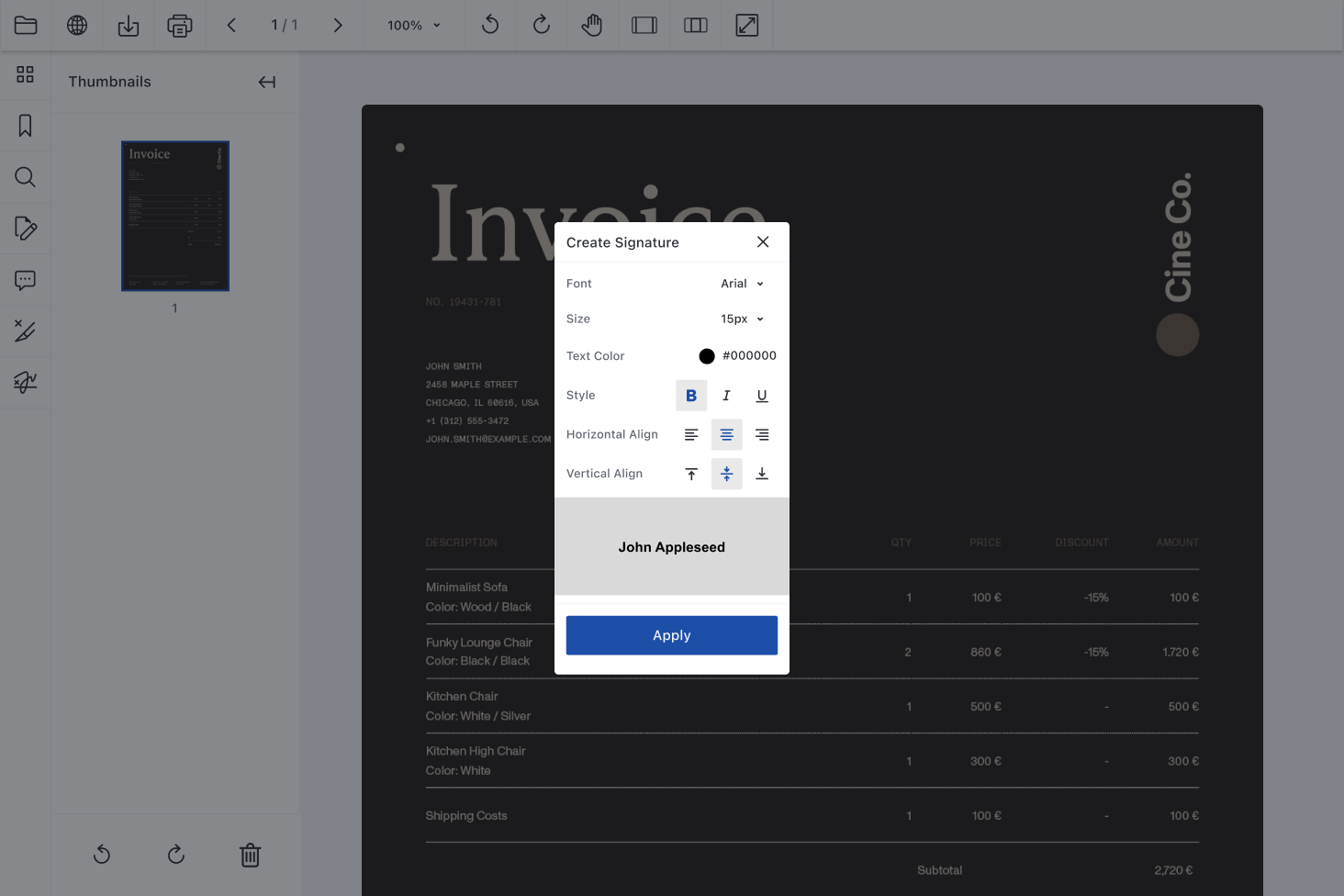 DocuVieware UI showcasing document viewing and signing feature