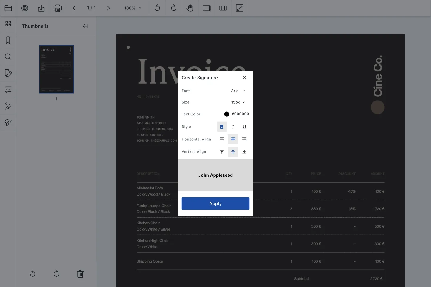 DocuVieware UI showcasing document viewing and signing feature