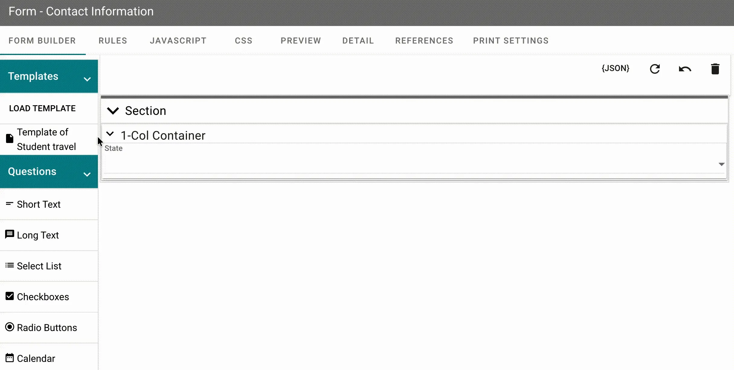 drag and drop template onto the form