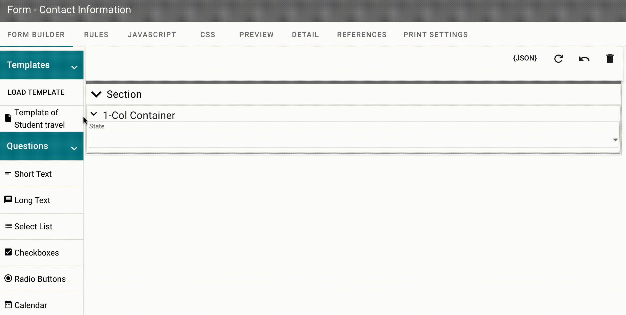 drag and drop template onto the form