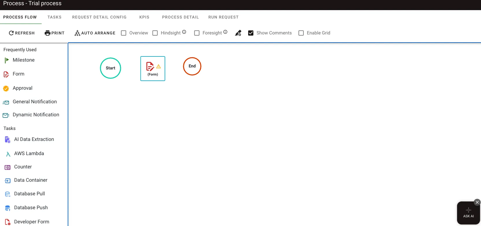 Dragging a form task onto the canvas