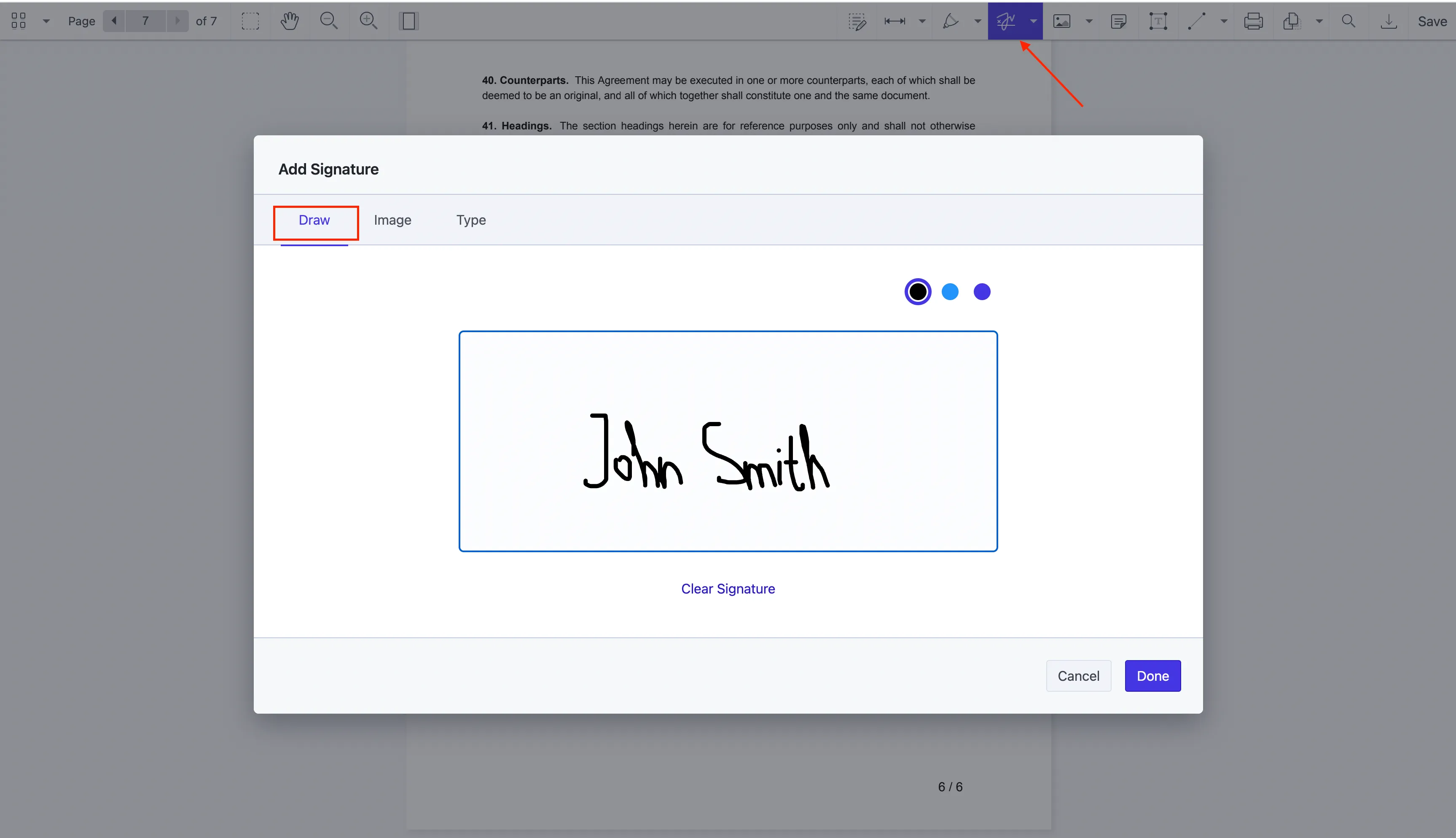 Draw signatures in PDFs