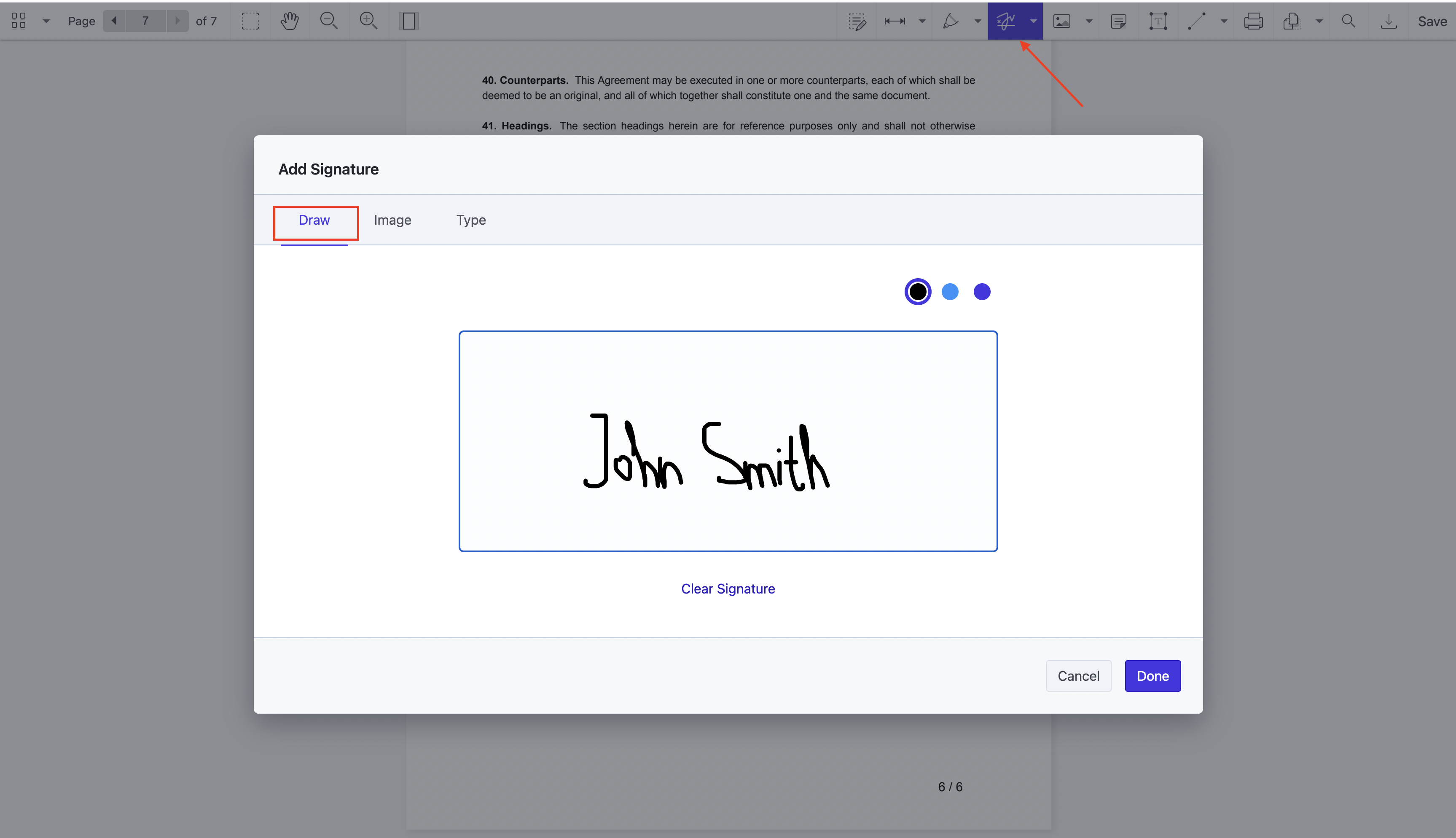 Draw signatures in PDFs