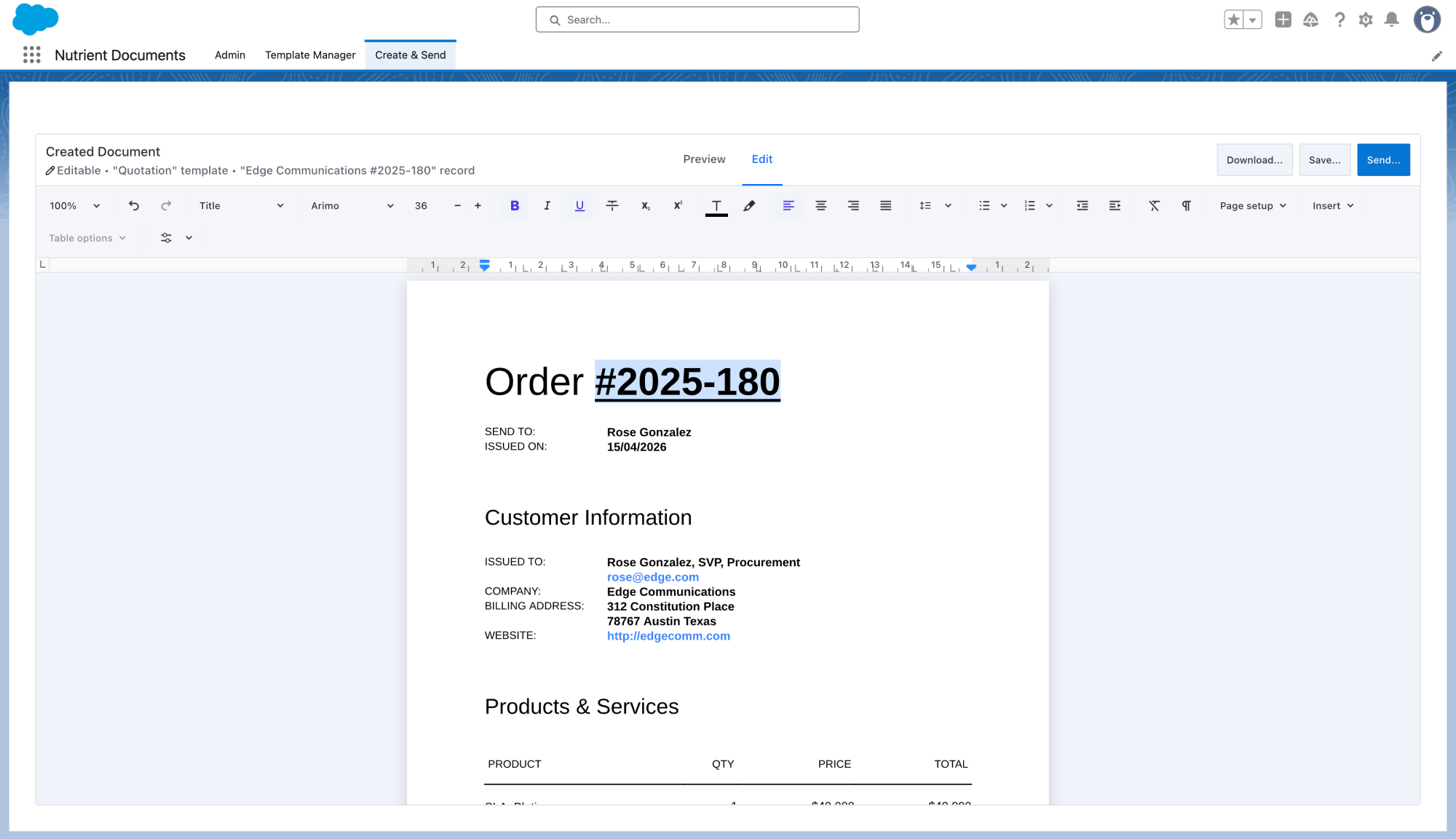 Editing and previewing the generated document