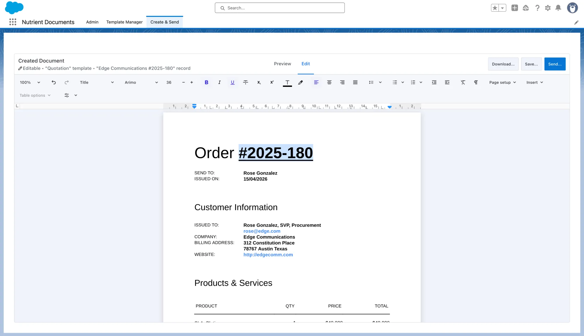 Editing and previewing the generated document