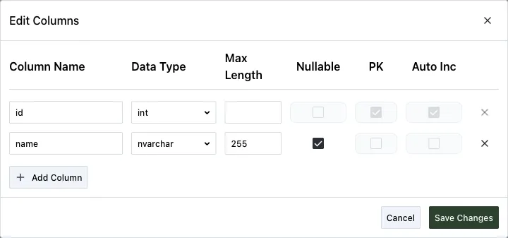 Edit Columns dialog