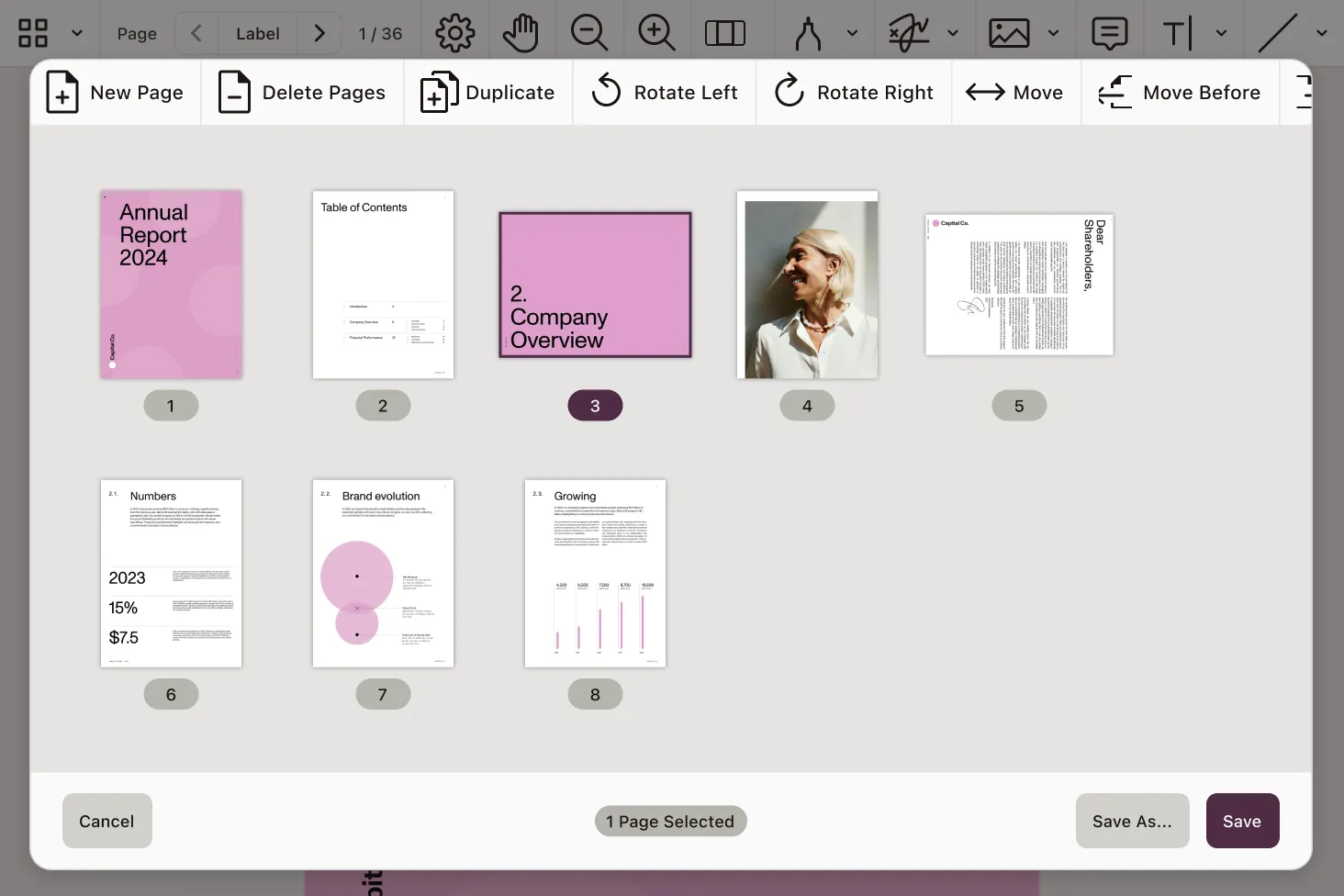 Document editing UI with document editor tool activated
