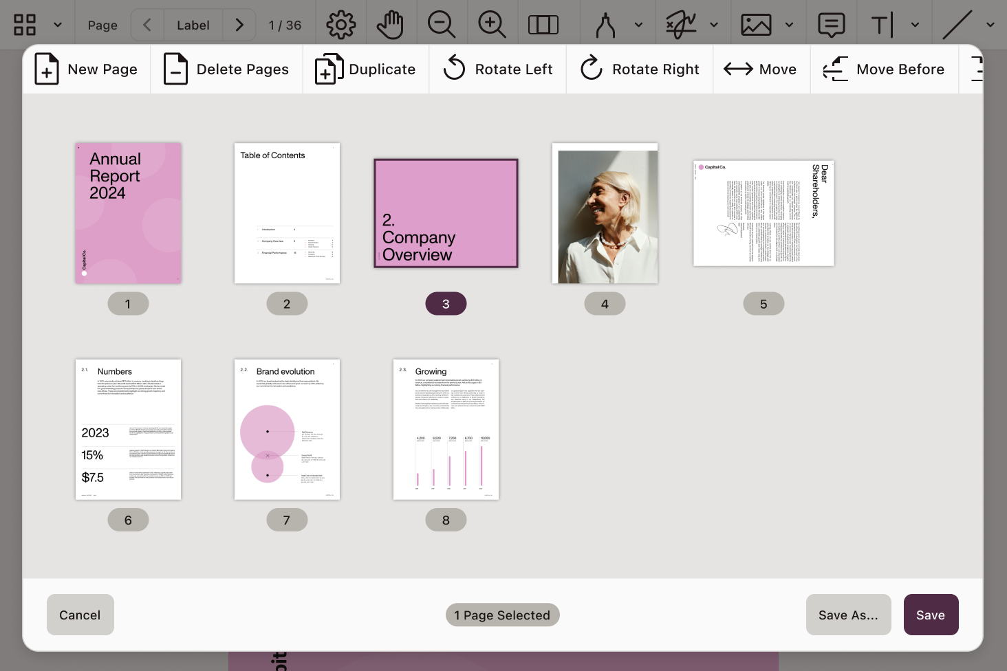 Document editing UI with document editor tool activated