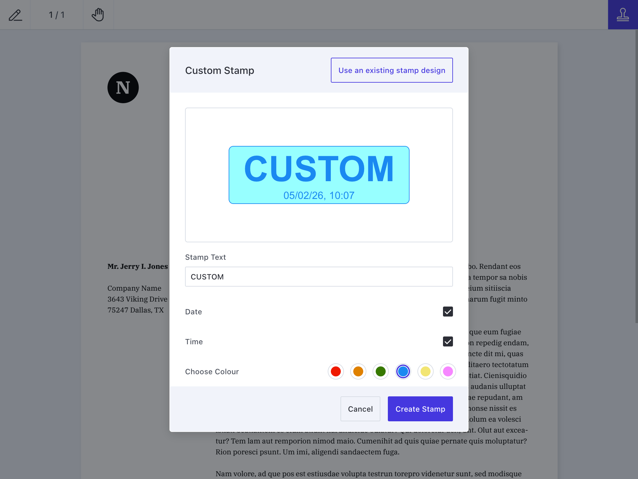 Custom Stamp Annotation Editor UI