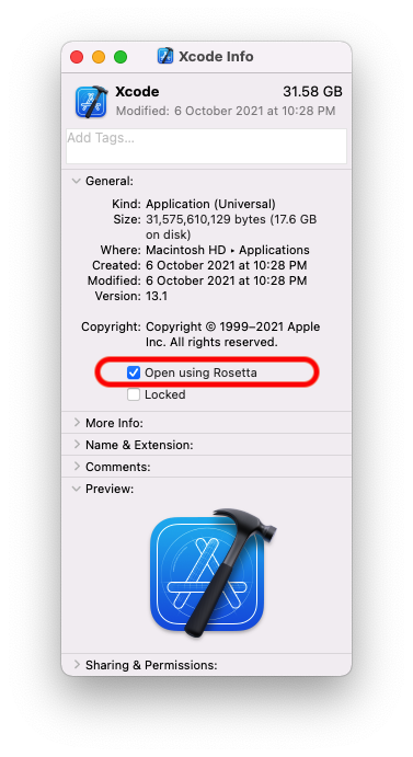 enable-rosetta-xcode