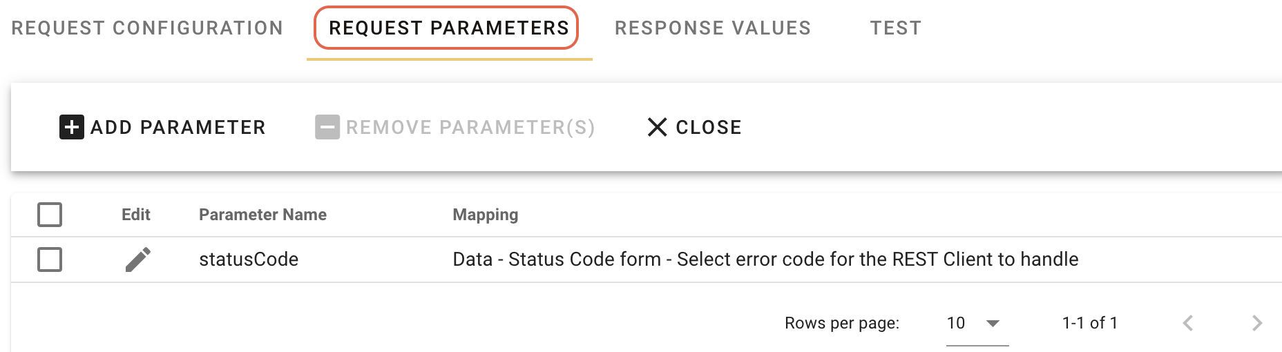 Request Parameters for error handling example