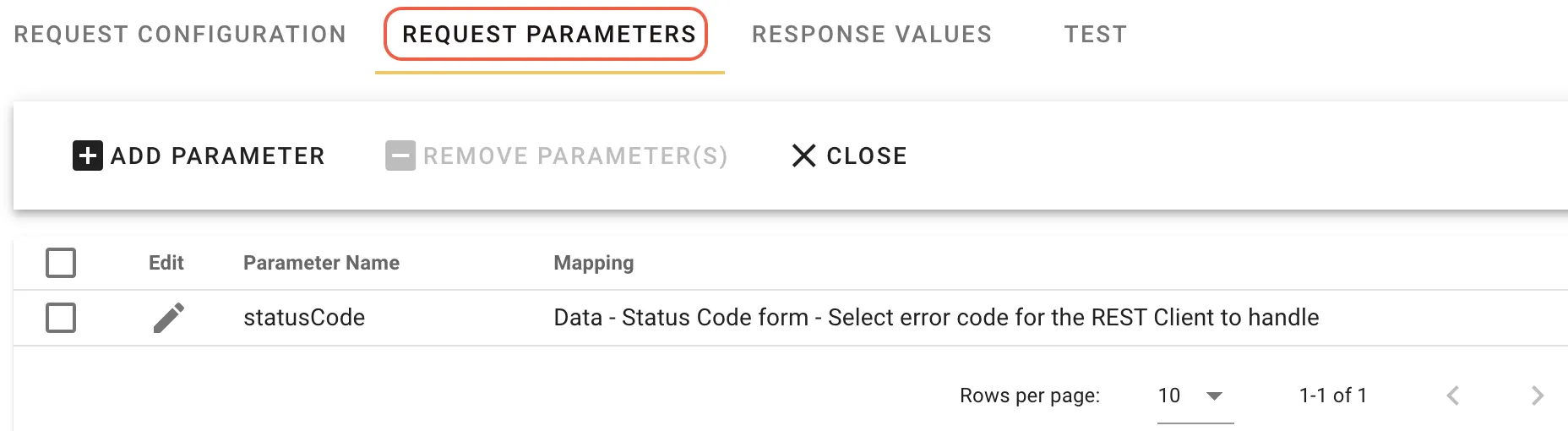 Request Parameters for error handling example