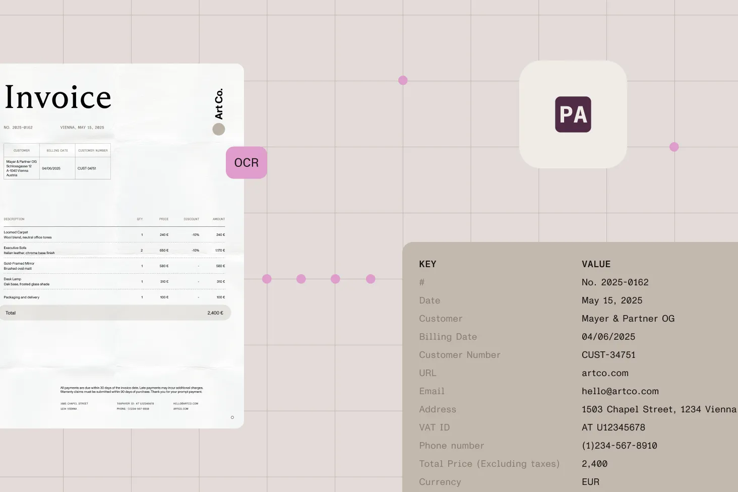 Scanned invoice showcasing data extraction using Power Automate