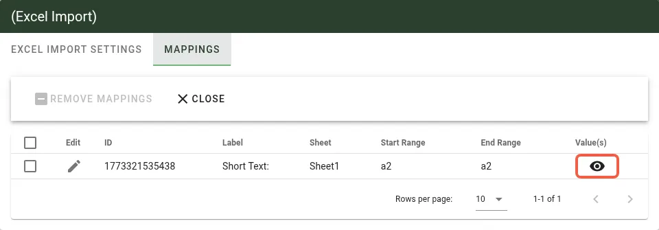 Mappings tab showing the Value(s) preview button