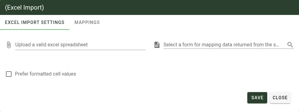 Excel Import task configuration settings