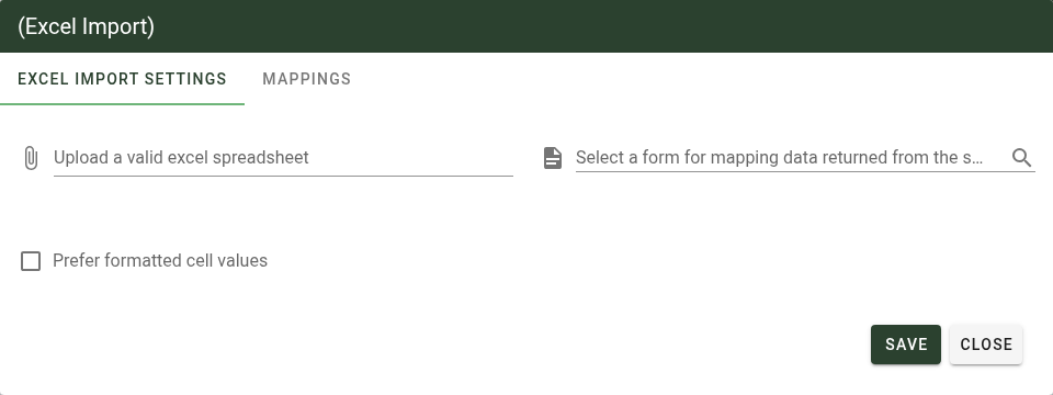 Excel Import task configuration settings