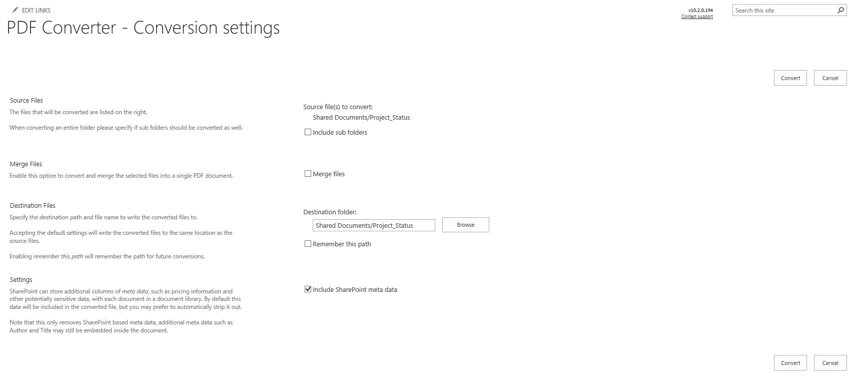conversion settings