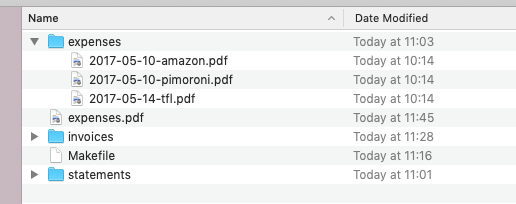 Folder structure with the expenses master file