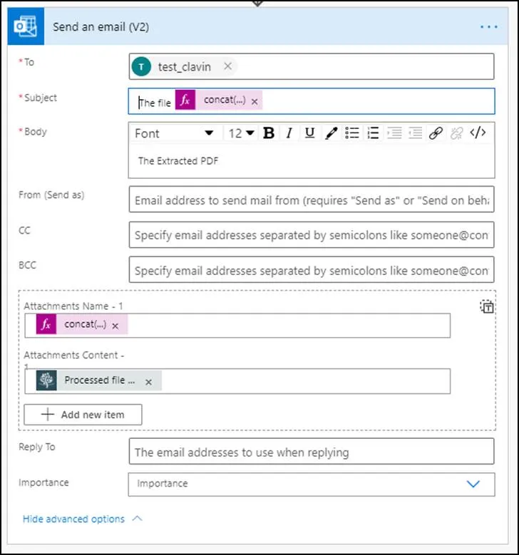 Send email action