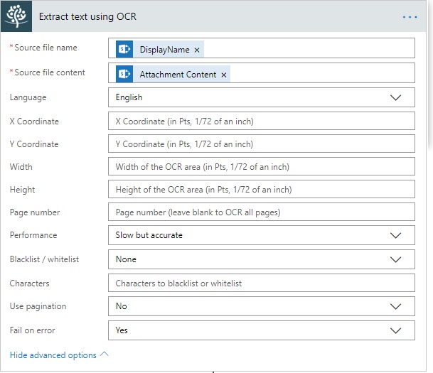 Extract text using ocr