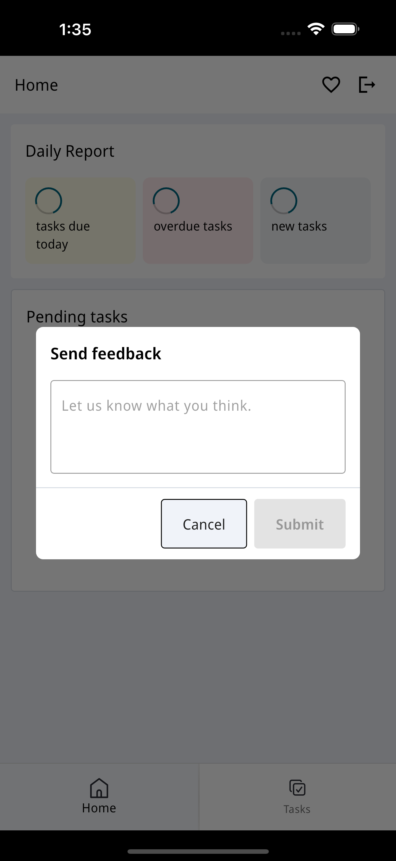 Feedback screen