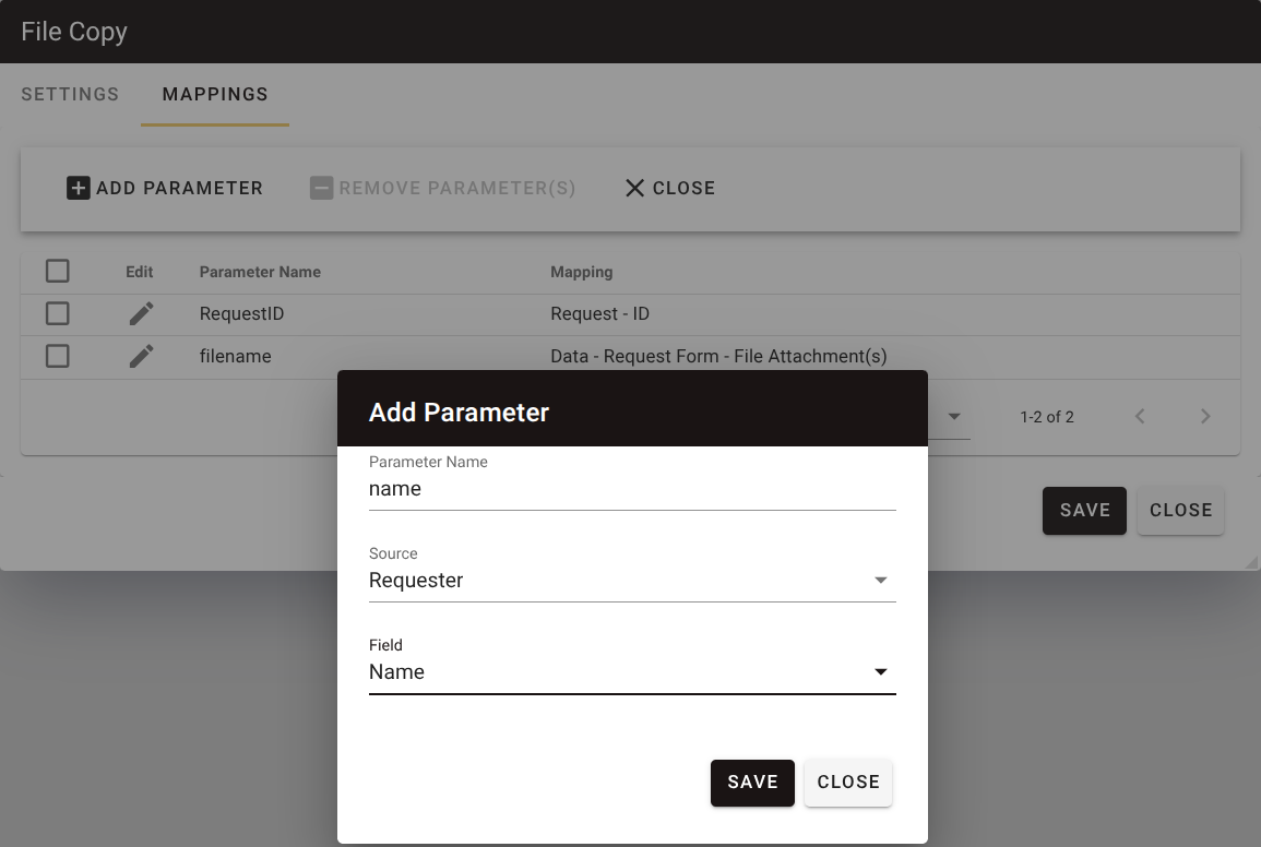 File Copy task parameter mappings configuration