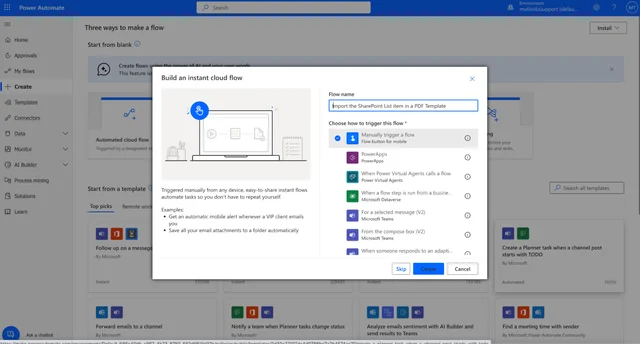 import sharepoint list in a pdf template