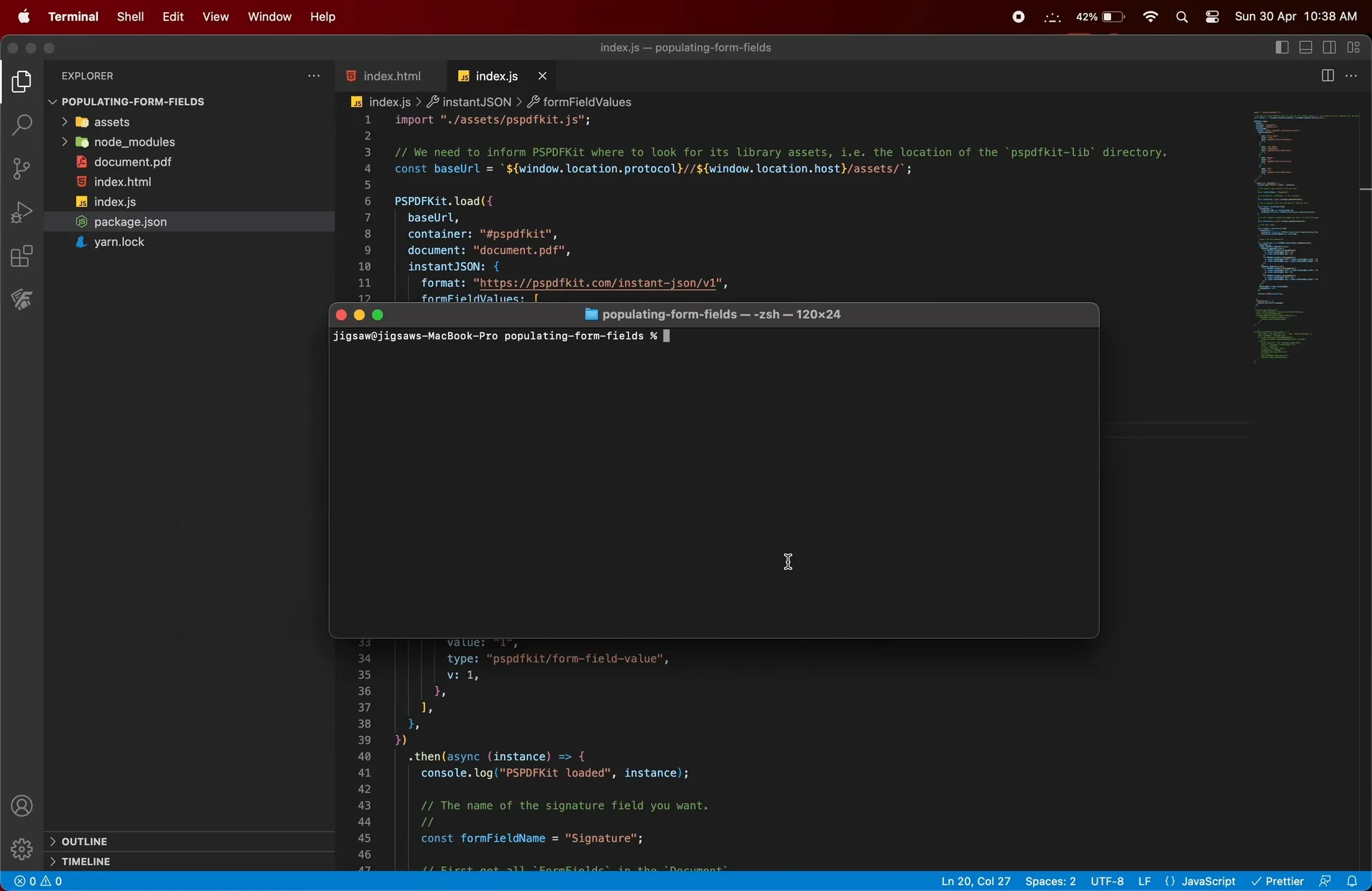 Form fields filled with Instant JSON