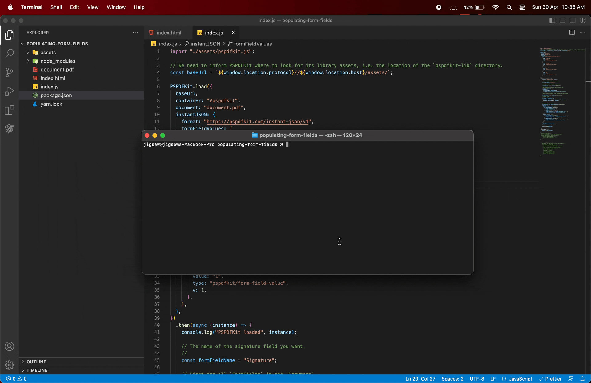 Form fields filled with Instant JSON