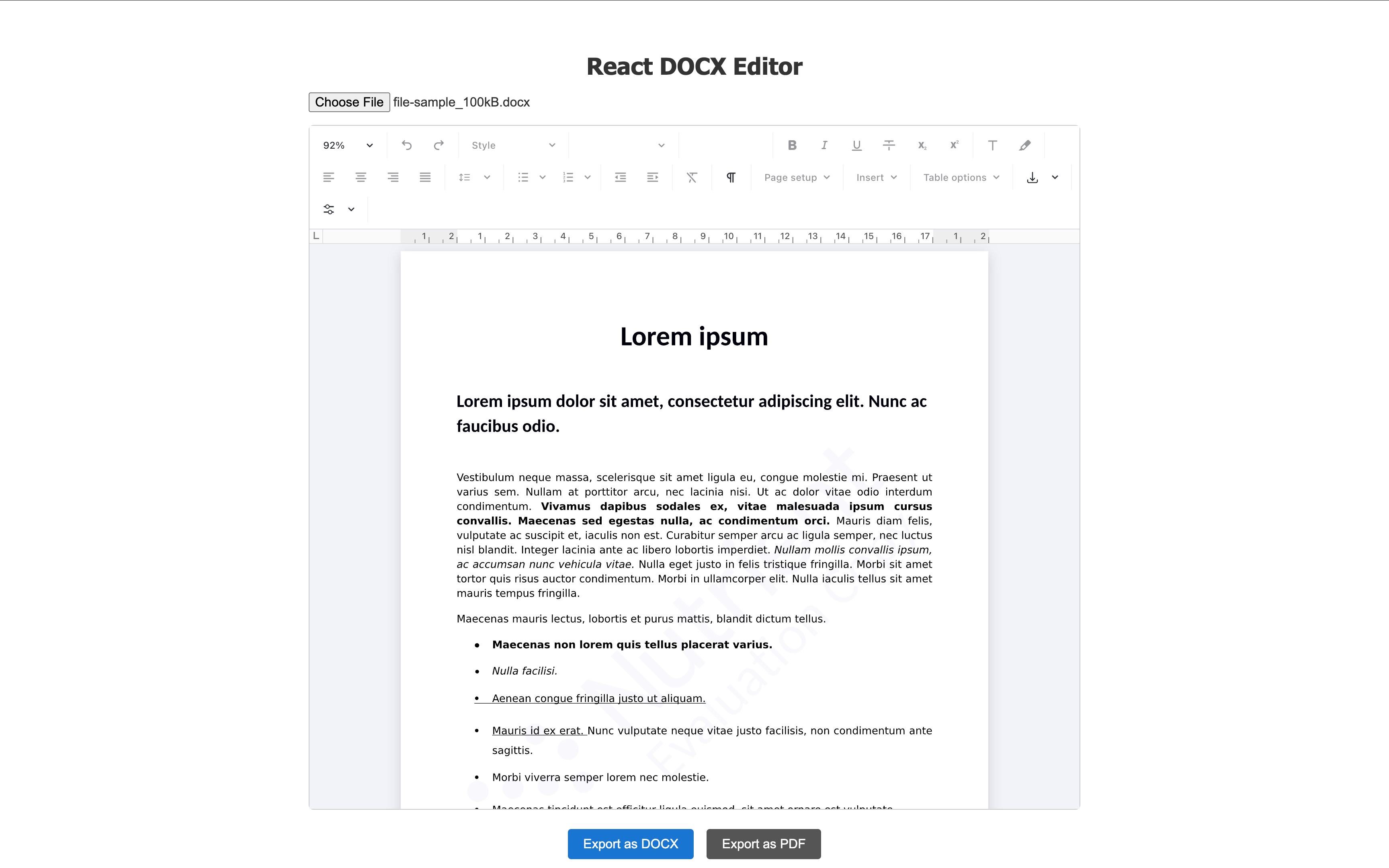 React DOCX Editor Screenshot