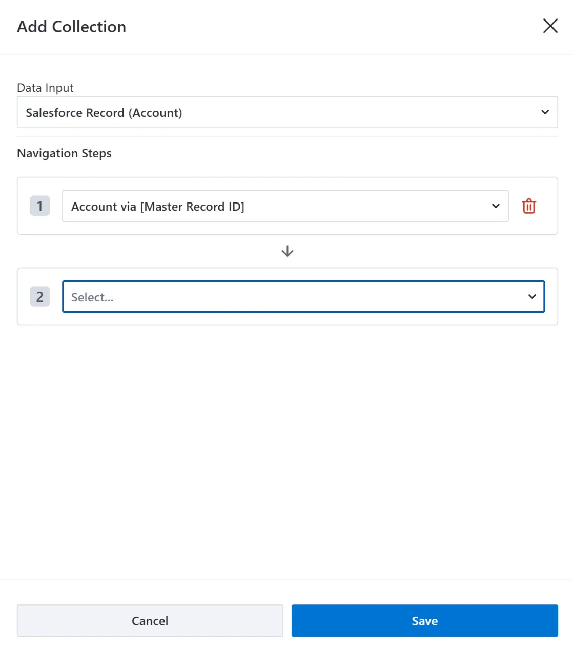 Add Collection dialog in Template Manager showing the final navigation step ending in a child collection