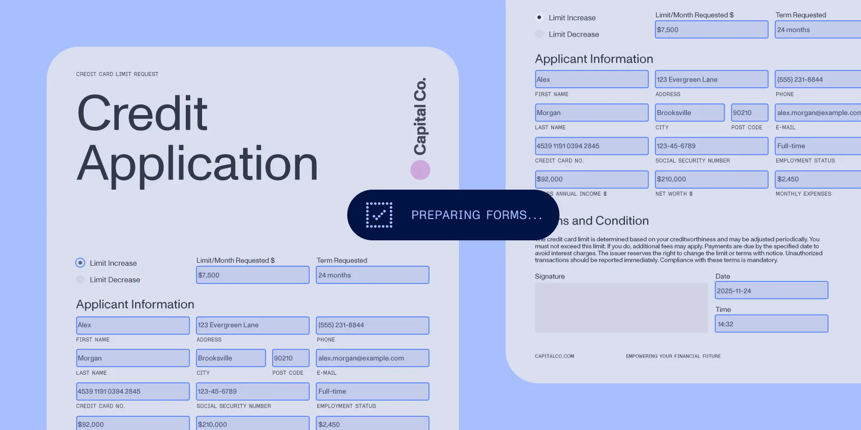 Accepted values mapped to the right form fields with their source references preserved.
