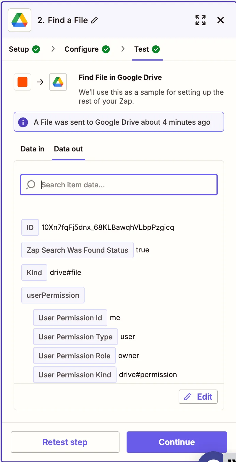 Verify JSON file was found in Google Drive