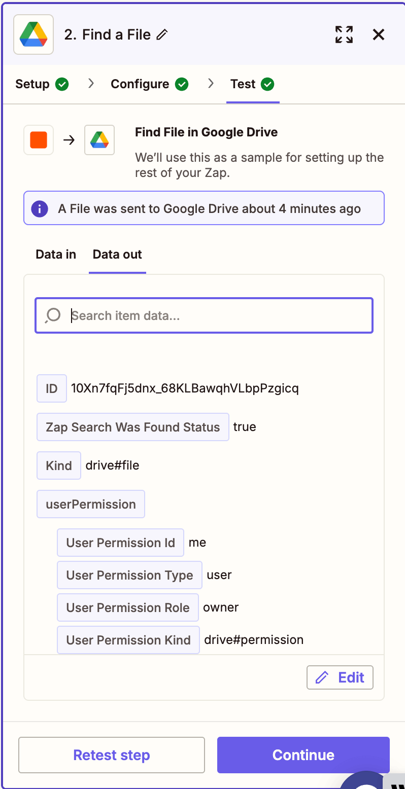 Test the step to verify that the correct JSON file was found