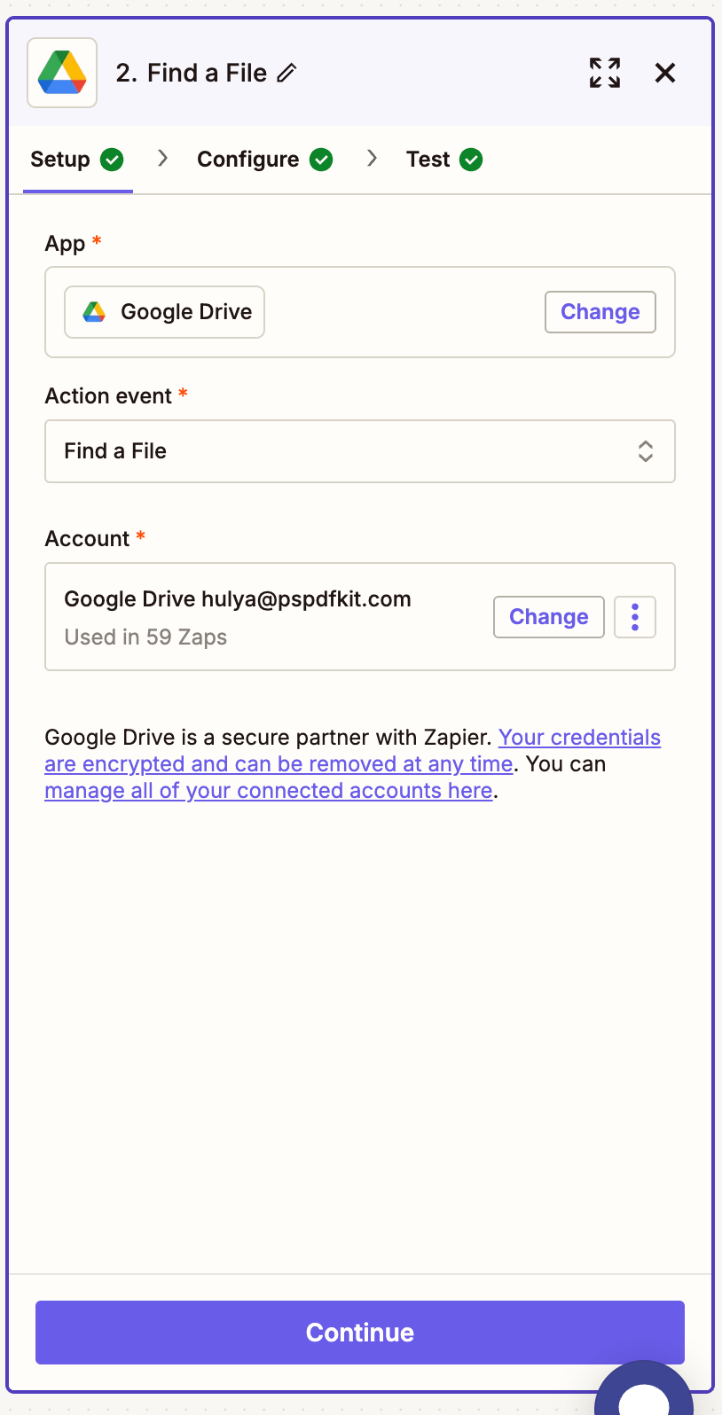 Add a new 'Find File' action step in Google Drive