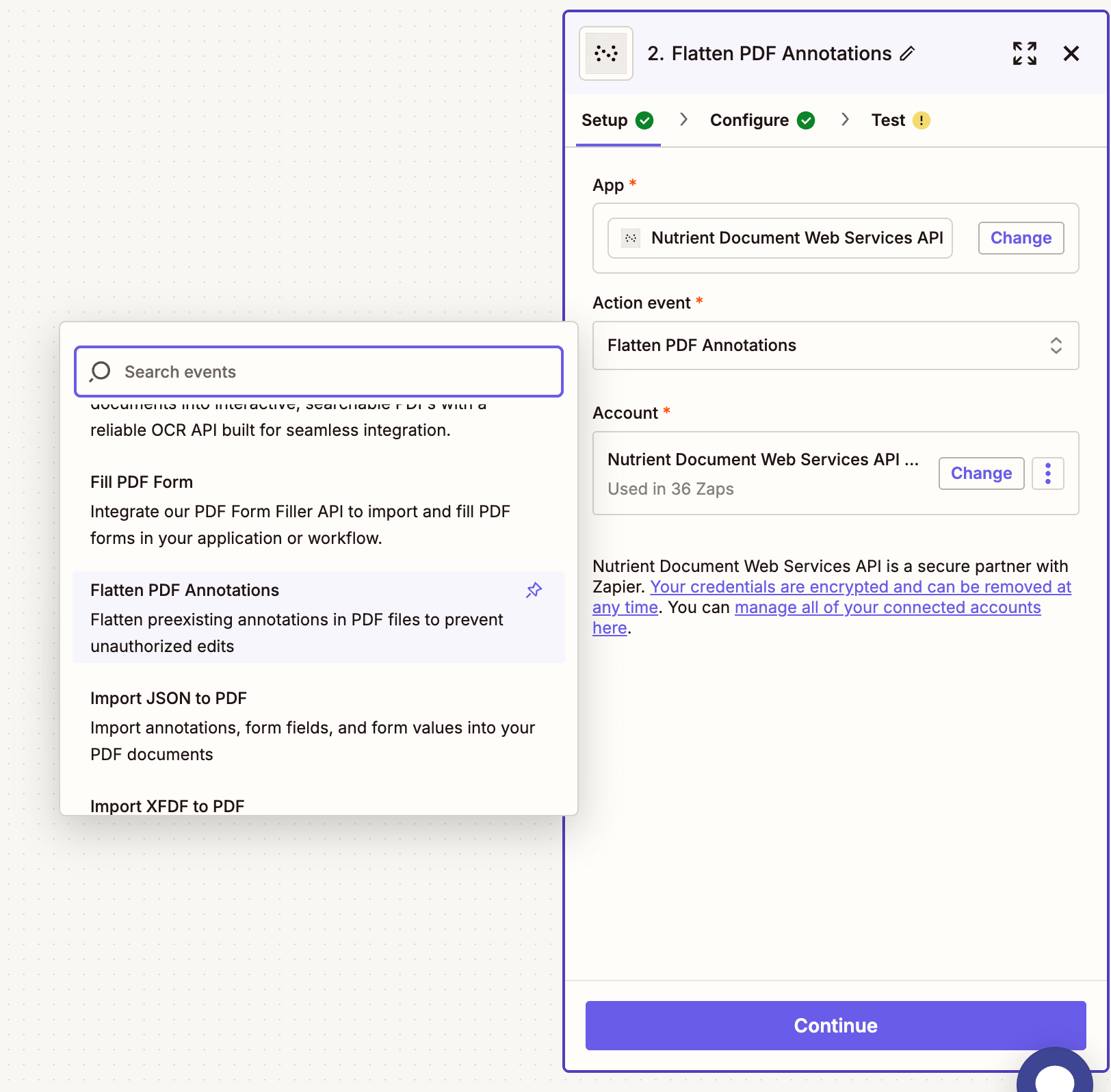 Select 'Flatten PDF Annotations' action event