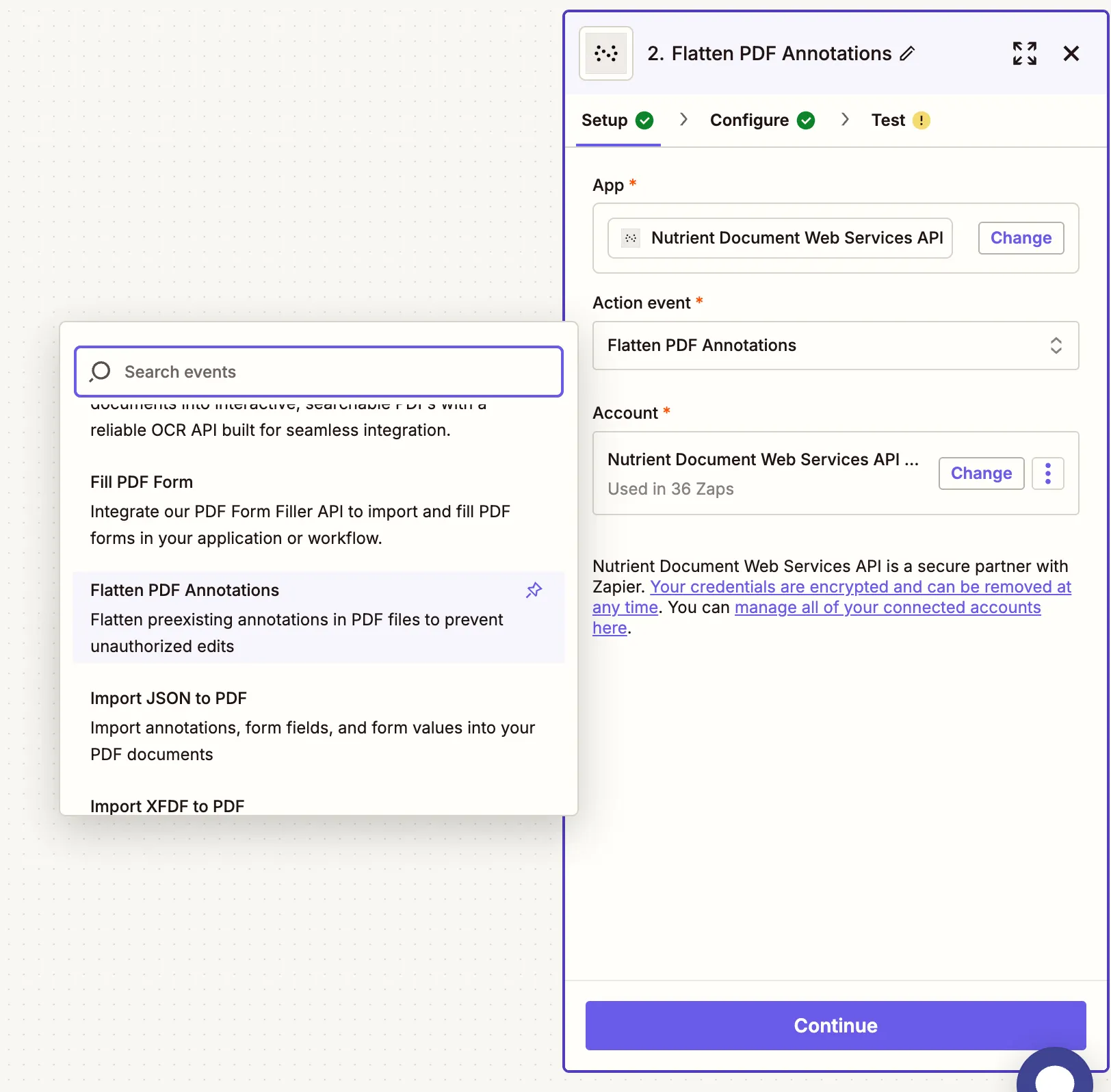 Select 'Flatten PDF Annotations' action event