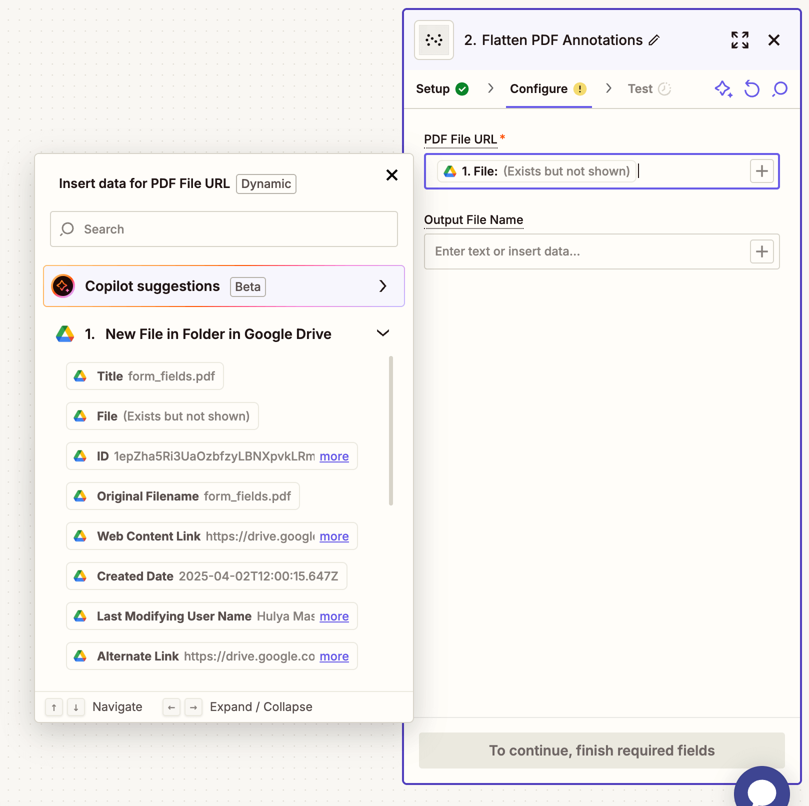 Map the PDF input and define the output file name