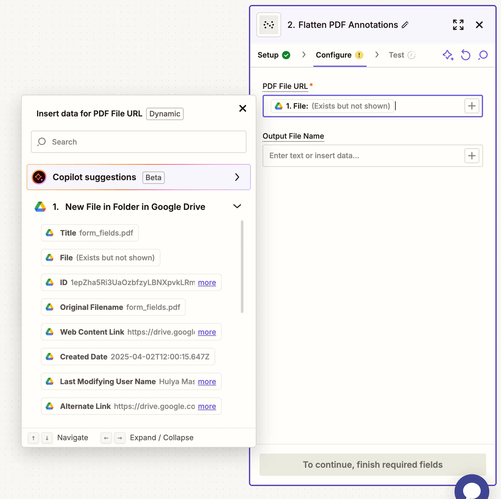 Map the PDF input and define the output file name