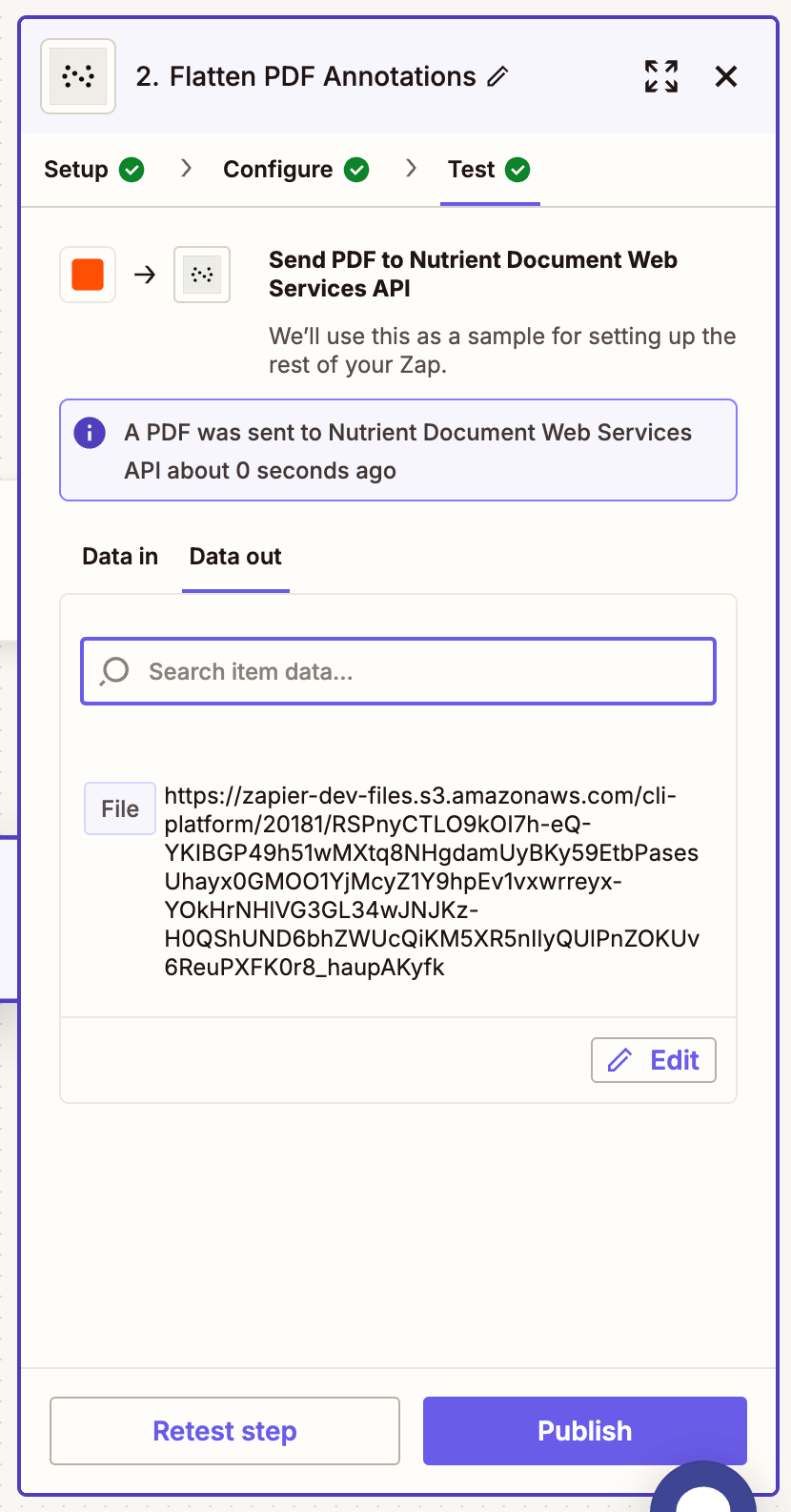Test results showing a successful flattening response