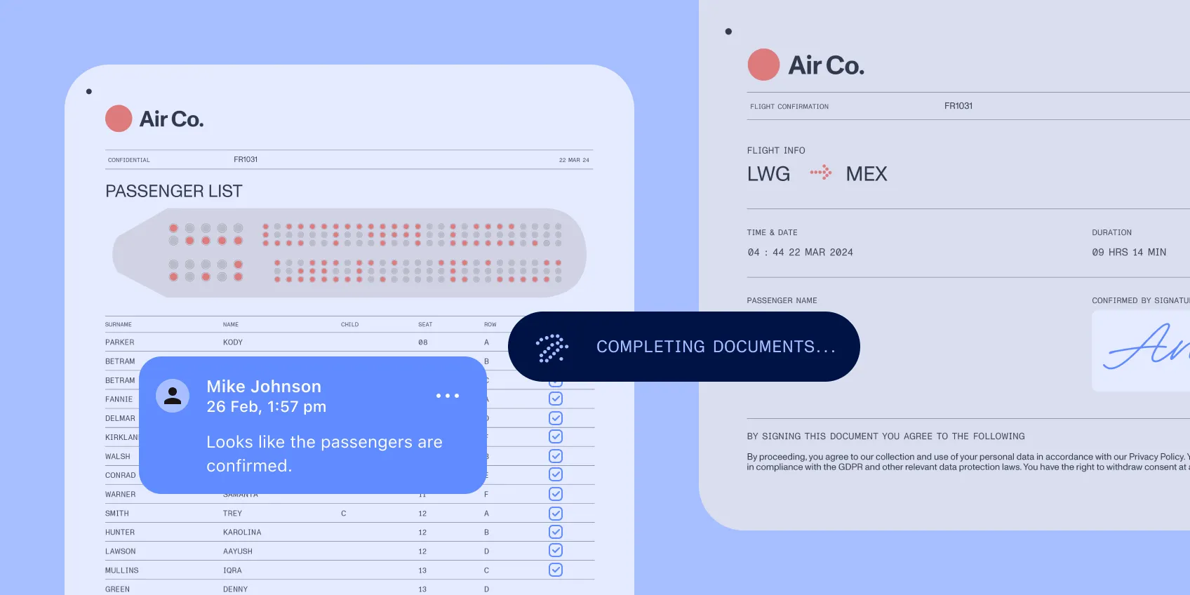 Forms filled, notes added, and signatures captured within the same document.