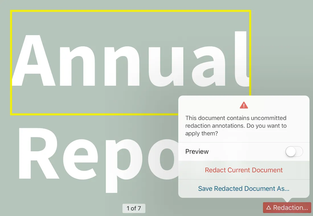Floating Redaction Information Button